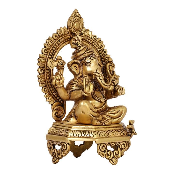 Brass Ganesha Statue With Mosaic, 26 Cm Brass Ganesh Statue, Ganpati Idol, Good Luck Gift For New Beginnings, House Warming Gift